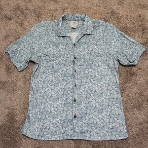 LL Bean Polo Shirt Mens Medium Green Floral Short Sleeve Slightly Fitted Casual